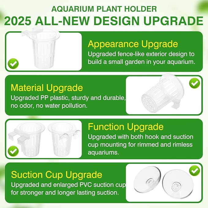 2025 New Upgraded Large Aquarium Plant Holder with 1.57-inch Extension Hooks and Suction Cups for Fish Tank Aquaponic Plant Cultivation and Aquascape Accessories Decorations (4 PCS) Transparent