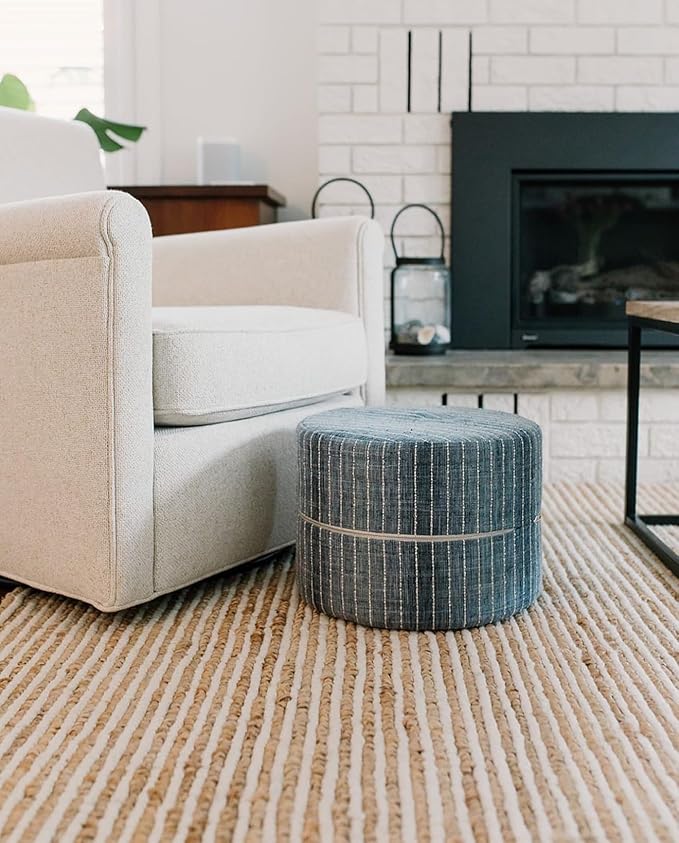 FRELISH DECOR Wool and Jute Premium Handwoven Chunky Stripes Rug - Contemporary Area Rug for Living Room Bedroom (6' x 9' - Natural Ivory)