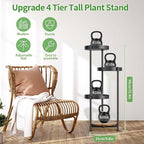 4 Tier Plant Stand Indoor Outdoor, Metal Flower Pot Shelf Holder Clearance, Tall Corner Rack for Multiple Plants, Modern Organizer Display for Patio Orchid Office Porch Living Room Garden, Black
