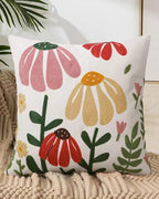 JASEN Embroidered Floral Boho Throw Pillow Cover 18x18 Inch - Decorative Cotton Pillow Case for Couch, Sofa, Bedroom, Living Room - Farmhouse Home Aesthetic Housewarming Gifts (Floral, 18" x 18")