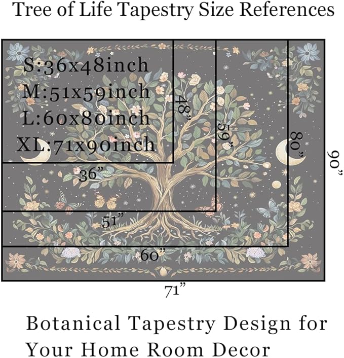90”x 71” Large Tree of Life Tapestry Wall Hanging Boho Spiritual Wall Tapestry for Bedroom Aesthetic Large Sacred Wall Hangings Tapestries Black Botanical Nature Tapestries Living Room Dorm Decor