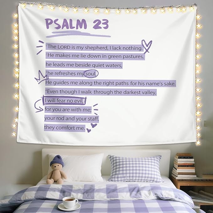 LIANGW Purple Christian Tapestry Aesthetic, Wall Tapestry for Bedroom, Purple Room Dorm Decor for College Girls, Wall Art for Teen Girls & Women, Bible Verses Tapestries Wall Hanging 50x60 Inch