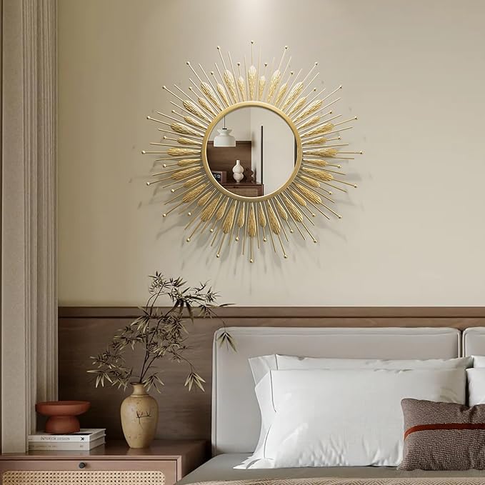 24" Sunburst Gold Wall Mirror Flower Design,Luxury Decorative Mirrors for Wall Decor Entryway/Dining Room/Kitchen