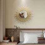 24" Sunburst Gold Wall Mirror Flower Design,Luxury Decorative Mirrors for Wall Decor Entryway/Dining Room/Kitchen