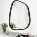 Irregular Bathroom Mirror Modern Oval Wall Mirror Asymmetrical Wooden Framed Wall Mirror Unique Shape Wall Mounted Vanity Artistic Mirror Decor for Living Room Bedroom Entryway Small 16"x12"