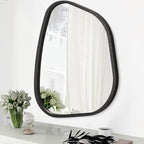 Irregular Wall Mirror Asymmetrical White Mirror Modern Wood Frame Unique Shape Wall Mounted Vanity Artistic Mirror Decor for Living Room Bedroom Bathroom Entryway Hallway 14"x10"