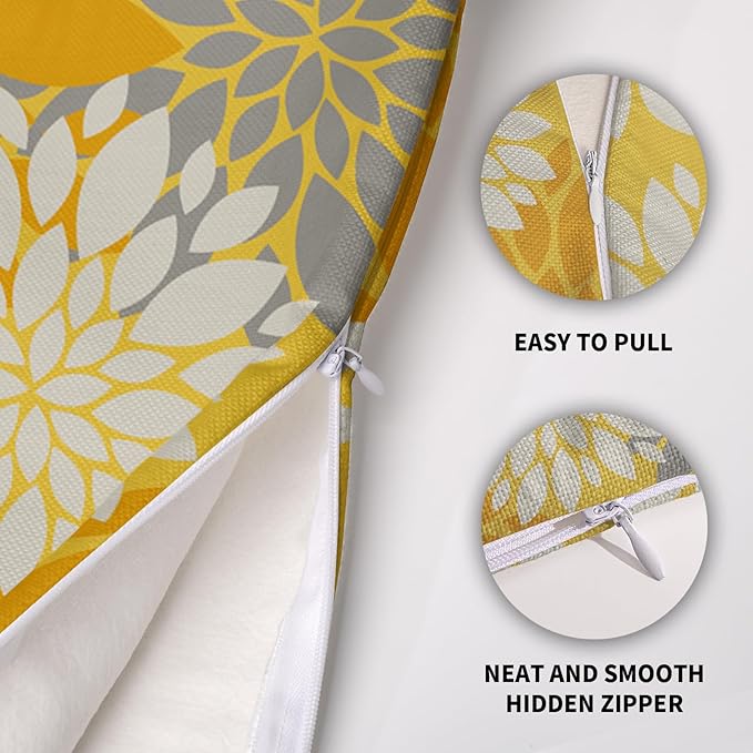 Yellow Cream Grey Gray Pillow Covers 16X16 Inch Set of 2, Modern Dahlia Floral Print Decorative Throw Pillow Covers Outdoor Farmhouse Cushion Case for Home Couch Sofa Bed Decoration