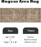 HUGEAR 2x6 Runner Rug Hallway Vintage Brown Machine Washable Retro Floral Low Pile Carpet Vacuumable Distressed Long Throw Rug Bedroom Office Bathroom Kitchen Laundry Non Slip Soft Lightweight