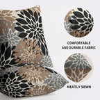 Black Light Brown Pillow Covers 18X18 Inch Set of 2, Spring Summer Floral Dahlia Flower Cream Decorative Throw Pillow Covers Outdoor Modern Farmhouse Cushion Case for Home Couch Sofa Bed Decor