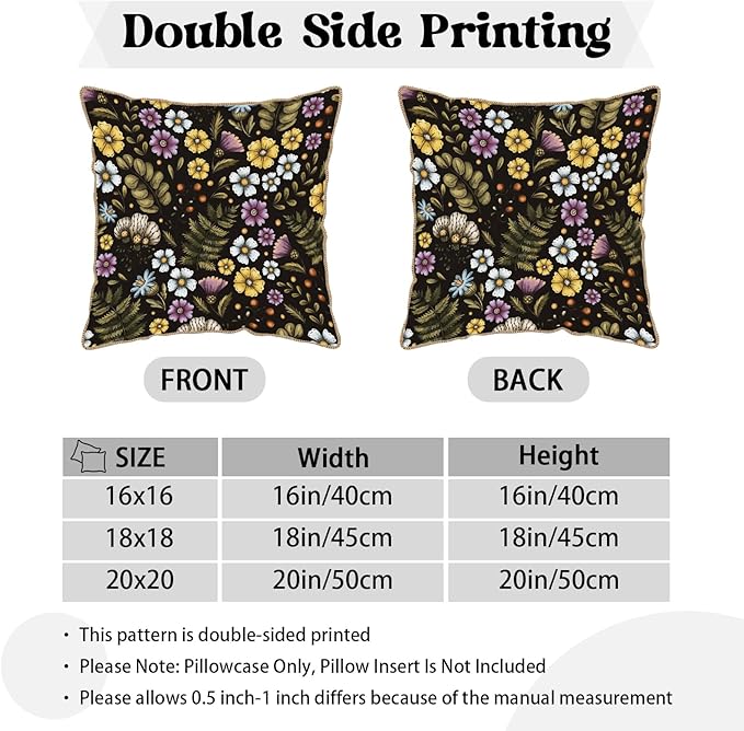 Blue Yellow Purple Floral Soft Velvet Throw Pillow Covers Set of 2 Plant Botanical Flowers Decorative Pillow Covers 16x16 In Vintage Black Pillow Case For Sofa Couch Living Room Farmhouse Home Decor