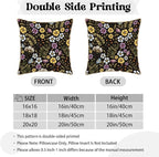Blue Yellow Purple Floral Soft Velvet Throw Pillow Covers Set of 2 Plant Botanical Flowers Decorative Pillow Covers 20x20 In Vintage Black Pillow Case For Sofa Couch Living Room Farmhouse Home Decor
