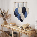 Weldomcor Macrame Wall Hanging Leaves Chic Woven Leaf Tassels Decoration Cotton Ornaments Tapestry Room Decor Modern Bohemian Handmade Feather Wall Art Decorations for Apartment Backdrop (Navy Blue)
