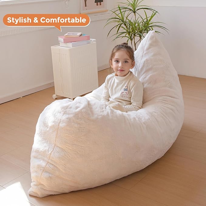 MAXYOYO 3 in 1 Kids Bean Bag Chair Bed, Child Floor Sofa for Gaming, Reading, Faux Fur Floor Mattress with High-Density Foam Filling for Living Room Bedroom