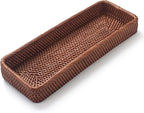 Rattan Bathroom Vanity Trays Toilet Tank Baskets Long Narrow Hand Towel Storage Basket for Storage, Decorative (Honey Brown 16.3 x 6.1 x 2 inch)