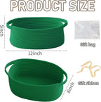 Woven Basket,Small Rope Storage Bin with Handles & Ribbon Bag, Organizer for Shelves Closets,Gift Basket Empty for Birthday,Books,Dog Toys, Green/2 Pack