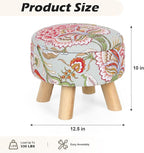 ETELI Storage Ottoman Round Small Foot Rest with Wood Legs Boho Footstool with Padded Seat Ottomans and Footstools for Couch Hallway Living Room Bedroom Enterway