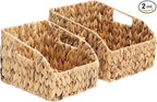 FairyHaus Wicker Baskets 2 Pack, Natural Large Wicker Baskets for Storage, Nesting Hand-woven Water Hyacinth Wicker Baskets for Organizing with Built-in Handles, 9"L x 11"W x 7"H