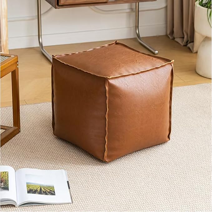 Faux Leather Unstuffed Pouf Ottoman, Square Pouffe Footstool Storage Stool, Pouf Sleeve Without Stuffing, Foot rest Suitable for living Room,Bedroom or Balcony（Size：17"D x 17"W x 15"H)No Filler
