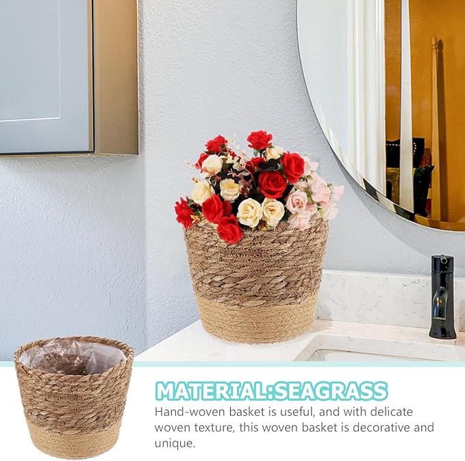 Cabilock Woven Plant Basket for Indoor Decor Hand Woven Seagrass Flower Pot Cover Storage for Home and Garden Versatile Decorative Container for Plants