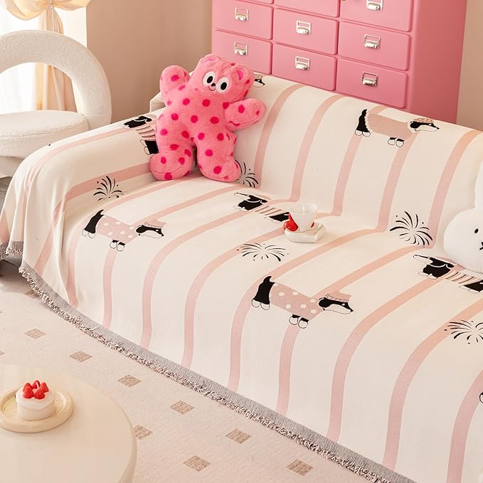 Couch Cover for Sofas, Sofa Couch Cover Washable for Dogs, Chenille Slipcovers Couch Covers for Protector Slipcover Pet Friendly(71"x 134"/Pink/1pc)