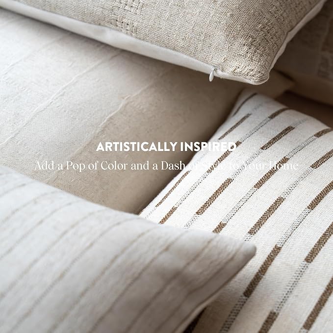 Decorative Neutral Throw Pillow Covers 18x18 Farmhouse Pillow Covers Cotton Check Cushion Covers Home Decor for Sofa Couch Living Room Bedroom 1PC, Taupe Check