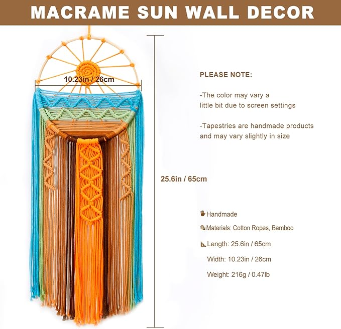 Artilady Sunset Wall Art Dream Catcher - Macrame Wall Hanging Large Dreamcatchers, Hand Woven Boho Tapestry Colorful Sun Wall Decor for Bedroom Nursery Living Room Nursery (Sunset)