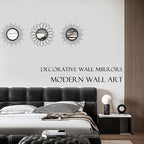 3 Pack Metal Mirrors for Wall Sunburst Wall Mirrors Home Décor Decorative Hanging Wall Art for Living Room Bedroom Entryway (Black, Flower+Sunburst)