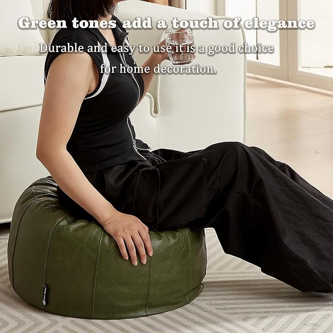Louis Donné Waterproof Unstuffed Pouf Ottoman for Foot Rest DIY Faux Leather Moroccan Retro Stytle no Filler Cover Storage for Books Home docoration Pet priendly (Only Cover)(Lucky Green)
