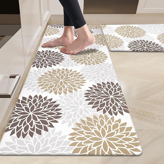 HEBE Anti Fatigue Kitchen Rug Sets 2 Piece Non Slip Kitchen Mats for Floor Cushioned Kitchen Rugs and Mats Waterproof Comfort Standing Mat Runner for Kitchen,Home Office,Sink,Laundry