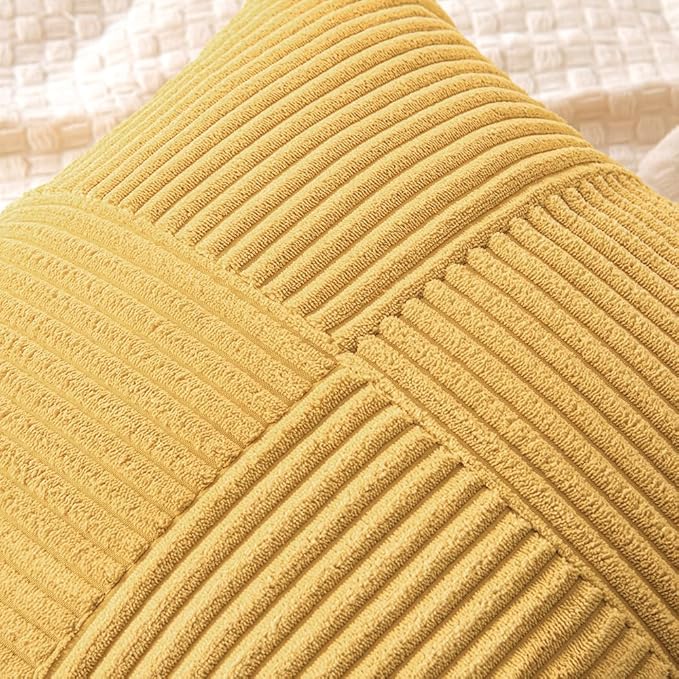 MIULEE Golden Mustard Decorative Lumbar Throw Pillow Covers 12x20 Inch for Couch Bed Sofa Pack of 2 Boho Farmhouse Throw Pillows Soft Cross Corduroy Patchwork Textured Cushion Cases