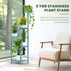 TOSKING 5 Tier Tall Plant Stand Indoor Outdoor,Anti-Tip Plant Stand indoor, Wide Base for Pots, Child and Pet Friendly,Heavy Duty Corner Shelf for Plants & Decor, Space Saving ,Tiered Metal Flower Pot Stand for Balcony, Garden, Living Room, Patio (Blue...