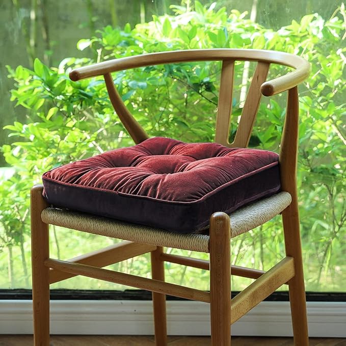 vctops Christmas Red Soft Velvet Chair Pads with Ties Comfy Solid Seat Cushion for Dining Chairs, Office Chairs, Hardwood Floors (Red, 16"x16")