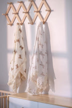 Little Jump Cotton Muslin Swaddle Blankets with Tassel, Boho Bohimia Muslin Baby Blanket Neutral with Fringe, Vintage Teddy Bear Nursery Decor Muslin Throw Blanket 47" x40" (Bunny)