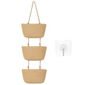 Xuhal Over The Door Hanging Basket Organizer Boho Woven Wall Baskets Storage 3 Tier Cotton Wall Mounted Decorative Bag Hanging Nursery Baskets for Books Flowers Toys Closet Living Room Bathroom