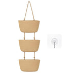 Xuhal Over The Door Hanging Basket Organizer Boho Woven Wall Baskets Storage 3 Tier Cotton Wall Mounted Decorative Bag Hanging Nursery Baskets for Books Flowers Toys Closet Living Room Bathroom