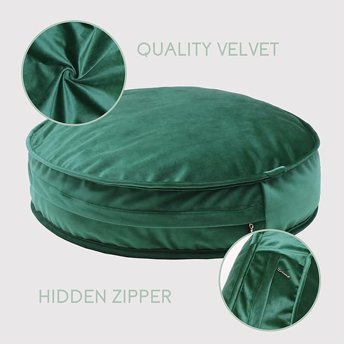 Velvet Floor Pillows Round Chair Cushion Couch Throw Pillow Soft Pouf Seat Mattress Bean Bag for Reading Nook Play Room (25.6",Green)