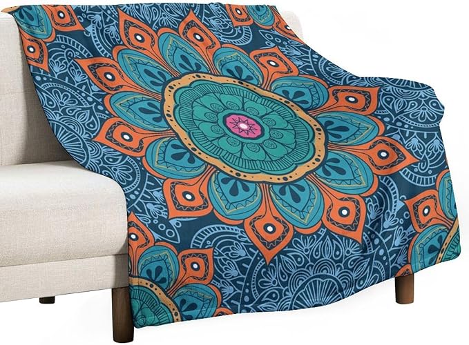 Abstract Mandala Throw Blanket Indian Hippie Bohemian Art Floral Texture Pattern Blanket for Sofa Bed Couch Chair Or Dorm 40"x50"