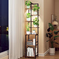 Plant Stand Indoor with Grow Light, 7-Tiered Tall Plant Stand Indoor, Metal Plant Shelf with Bookshelf Bookcase and Adjustable Light, Ideal for Living Room, Reading room, Garden, Patio (Brown)