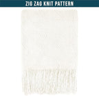 PAVILIA White Knit Throw Blanket for Couch Bed, Soft Knitted Farmhouse Sofa Throw for Living Room, Lightweight Decorative Summer Throw Blanket for Chair, Outdoor Textured Boho Blanket, 50x60