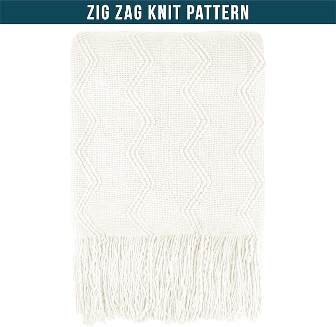 PAVILIA White Knit Throw Blanket for Couch Bed, Soft Knitted Farmhouse Sofa Throw for Living Room, Lightweight Decorative Summer Throw Blanket for Chair, Outdoor Textured Boho Blanket, 50x60