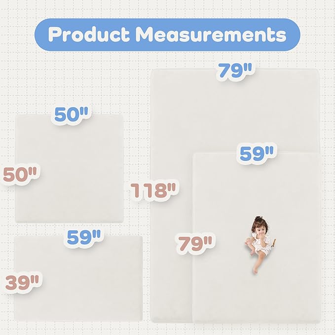 1.5" Thick Baby Play Mat for Floor, 50x50 Playpen Mat, Pro Soft Flannel Foam Mats Toddler Infant Kids Crawling for Nursery Rug Playroom Living Room Waterproof Easy Care Non-Slip (Cream)
