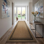 Beverly Rug Easy Jute Bordered Runner Rug 2x7 Washable Durable Indoor Outdoor Area Rugs for Living Dining Room Patio Office Stain Resistant Non Shedding Casual Indoor Outside Carpet 2 x 7 Natural