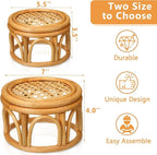 Wenqik 4 Pcs Boho Rattan Plant Stand Woven Wicker Round Riser Stand Indoor Rustic Farmhouse Natural Circle Plant Pedestal Round Accent Centerpiece for Home Kitchen Office Display, 2 Size