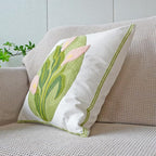 vctops Farmhouse Calla Lily Cotton Tufted Throw Pillow Cover Spring Floral Embroidery Pillowcase Soft Square Cushion Case for Sofa Couch Bed Chair (Pink C,18"x18")