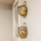Elsjoy Set of 2 Hanging Onion Basket, Wall Mount Small Wicker Baskets for Food Storage, Woven Rattan Basket for Kitchen, Pantry, Home Decor