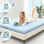 Japanese Floor Mattress, 3.5" Thicken Floral Pattern Portable Futon Mattress, 100% High-Density Foam Tatami Mat Sleeping Pad for Camping Guest Room Dormitory RV, Light Blue, Twin