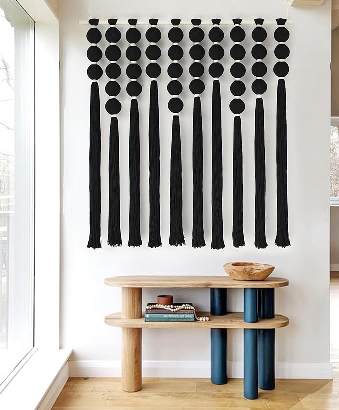 IOWER Large Macrame Wall Hanging Black Macrame Wall Decor Sphericity Cotton Textile Wall Hanging Boho Wall Decor Art Fiber Yarn Art Handmade 39" Wx39 L