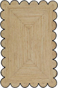 Weaving Cottage Scalloped Natural Jute Area Rug | Beige & Black, 2X3 FT Handwoven Jute Doormat | Eco-Friendly, Durable, and Stylish | Perfect for Living Room, Bedroom, and Entryway