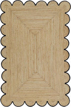 Weaving Cottage Scalloped Natural Jute Area Rug | Beige & Black, 2X3 FT Handwoven Jute Doormat | Eco-Friendly, Durable, and Stylish | Perfect for Living Room, Bedroom, and Entryway