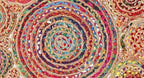Jute Cotton Braided Boho Area Rug, 2' Round - Natural, Handmade, Hand Woven Farmhouse Reversible Rugs for Living Room, Kitchen, Bedroom, Hallway, Entryway - 2 Feet Round Multicolor